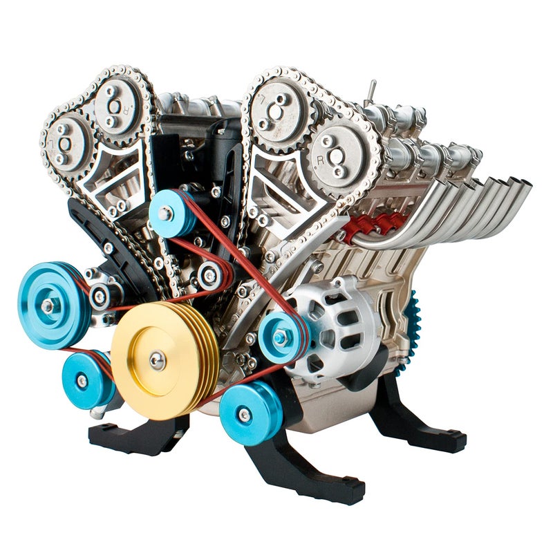 DjuiinoStar Vehicle Engine Model Assembly Kit 350 Pieces Components 3 Hours Assembly Time EightStroke StraightEight Gas Engine Working Model 8 Cylinder Engine Kit DM118