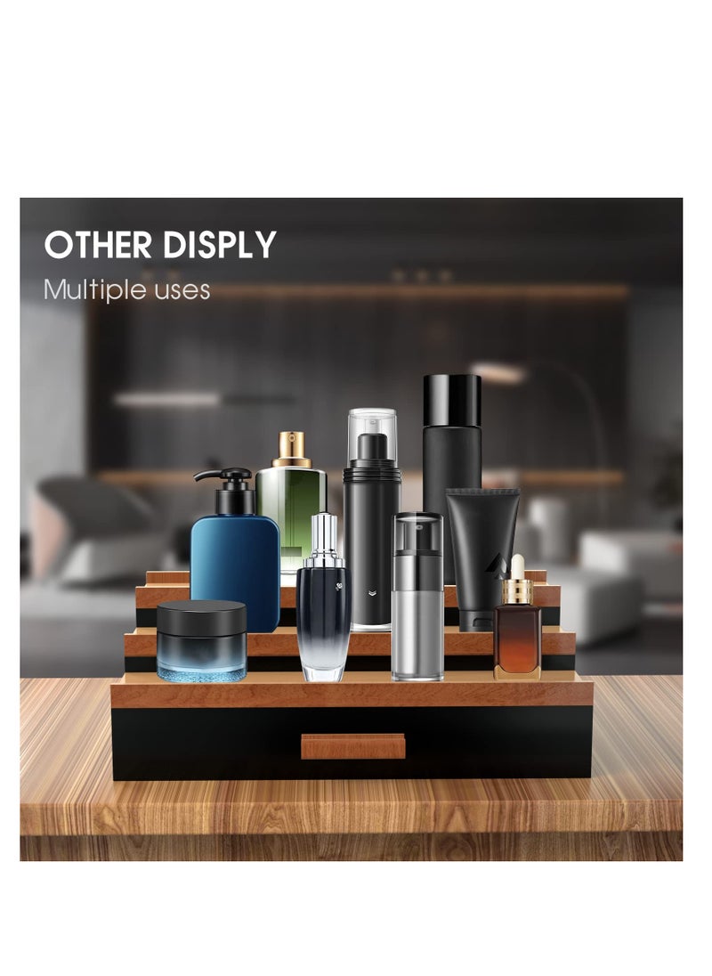 Excefore - Wooden Cologne Organizer, Perfume Stand for Men, 3 Tier of Cologne Display with Drawer Storage Perfume Organizer Display, Perfume Organizer for Dresser, Great Gift for Man, Black Walnut - Image 1
