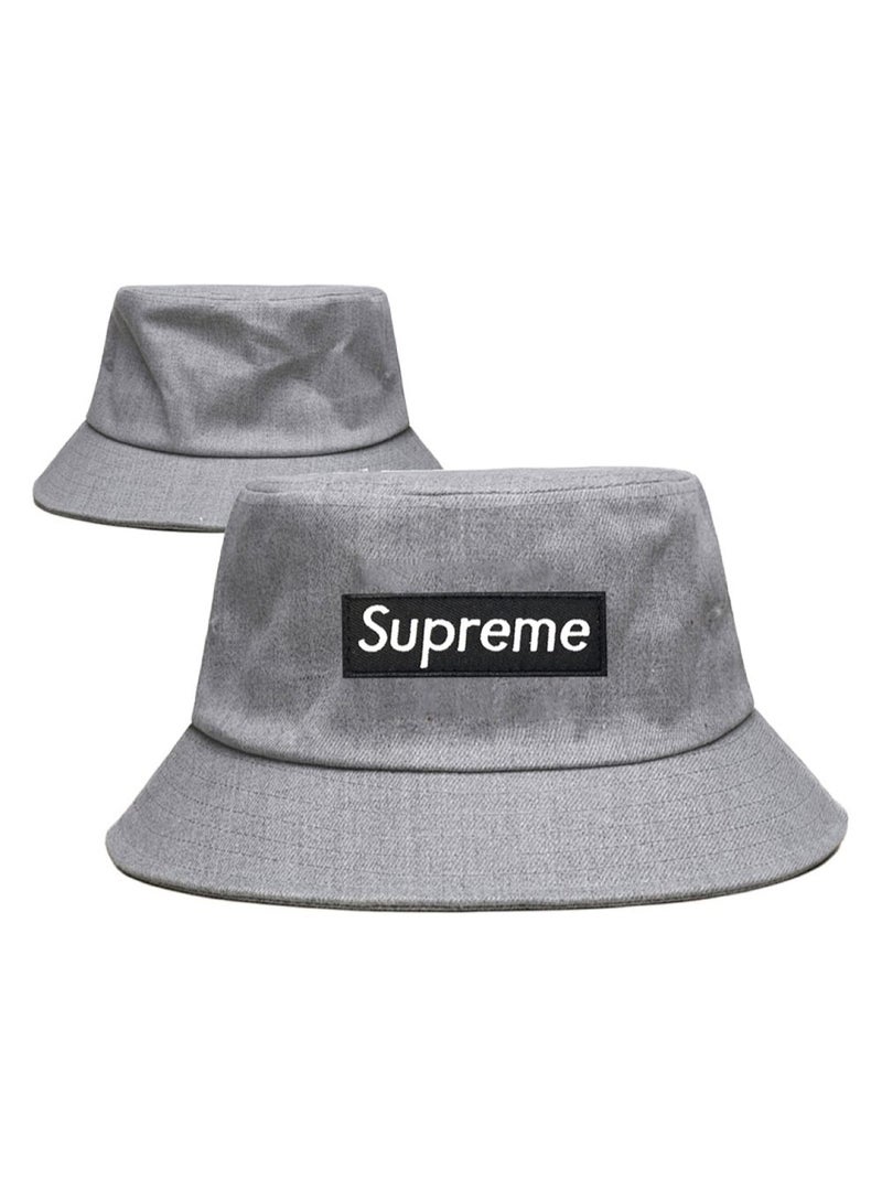 Supreme Black Box White Embroidered Versatile Casual Light Grey Bucket Hat