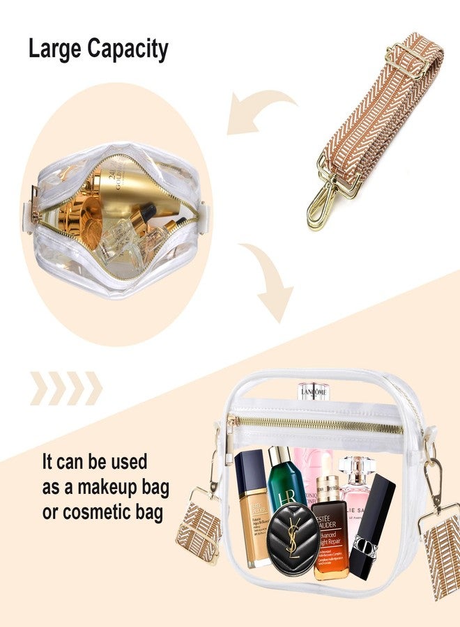 Fibrdoo Clear Bag Stadium Approved, Leather Clear Crossbody Purse Bag for Concerts Sports Events Festivals, Zhw-white, 7.87 inches - Image 5
