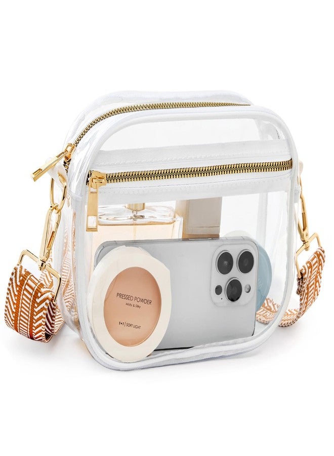 Fibrdoo Clear Bag Stadium Approved, Leather Clear Crossbody Purse Bag for Concerts Sports Events Festivals, Zhw-white, 7.87 inches - Image 1
