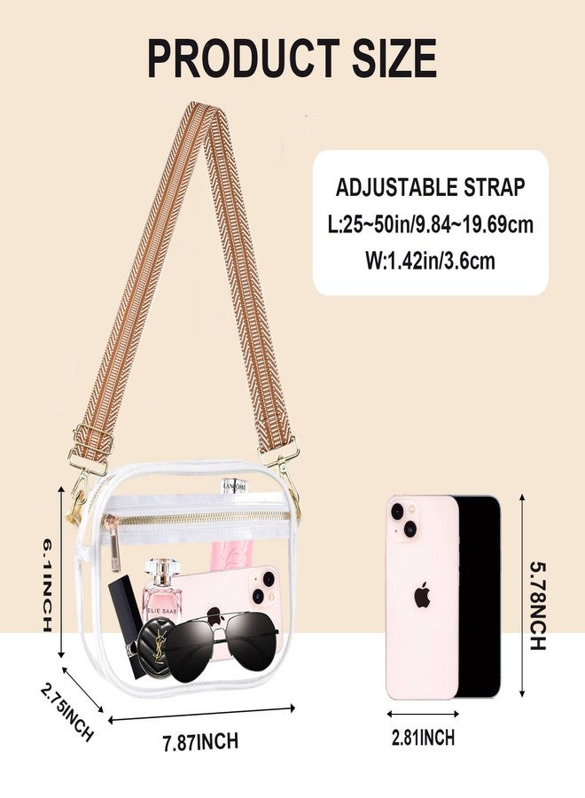 Fibrdoo Clear Bag Stadium Approved, Leather Clear Crossbody Purse Bag for Concerts Sports Events Festivals, Zhw-white, 7.87 inches - Image 3