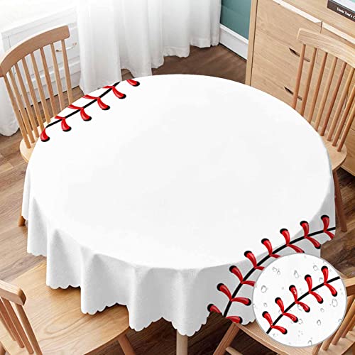 Yibeas Tablecloth Baseball Tablecloths 60 Diameter Round Ball Stitches Red Lace Seam Isolated Art Design Thread Decoration Tablecloths for Dining Kitchen Wedding and Parties