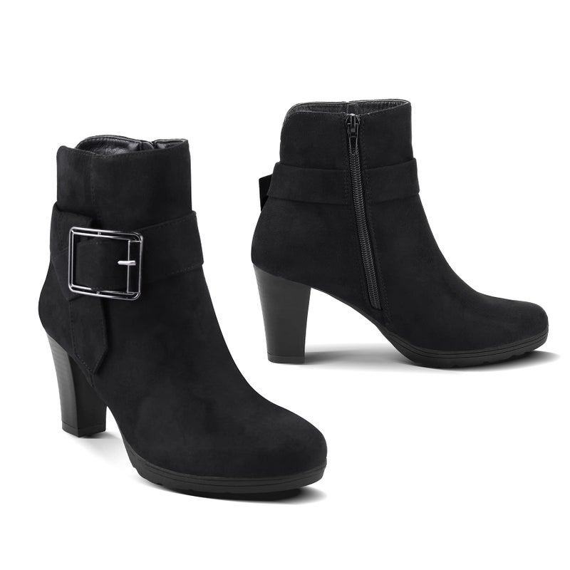mysoft Women's Booties with Heel, Chunky Stacked Heel Zipper Ankle Boots for Ladies - Image 3