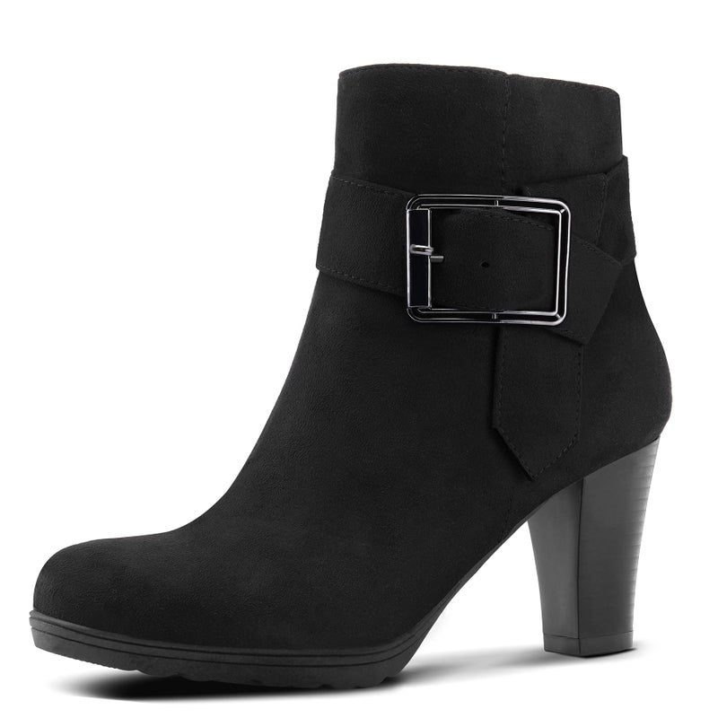 mysoft Women's Booties with Heel, Chunky Stacked Heel Zipper Ankle Boots for Ladies - Image 1