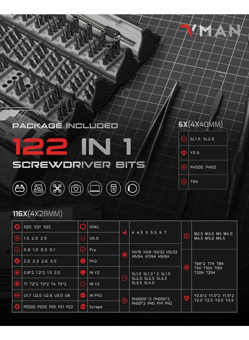 VMIN 128 in 1 Precision Mechanic Tool Kit, Screwdriver Set, Mini Screwdriver Set, 122 in 1 Torx Screwdriver Set, Magnetic Precision Repair Kit Suitable for iPhone, Laptop, Camera, Computer - Image 2