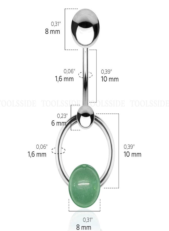 TOOLSSIDE مجوهرات ثقب السرة من TOOLSSIDE VCH مع حجر اليشم الصيني المهدئ، مصنوعة من الفولاذ المقاوم للصدأ، حلقات ثقب السرة للنساء، مقاس 14G - Image 3