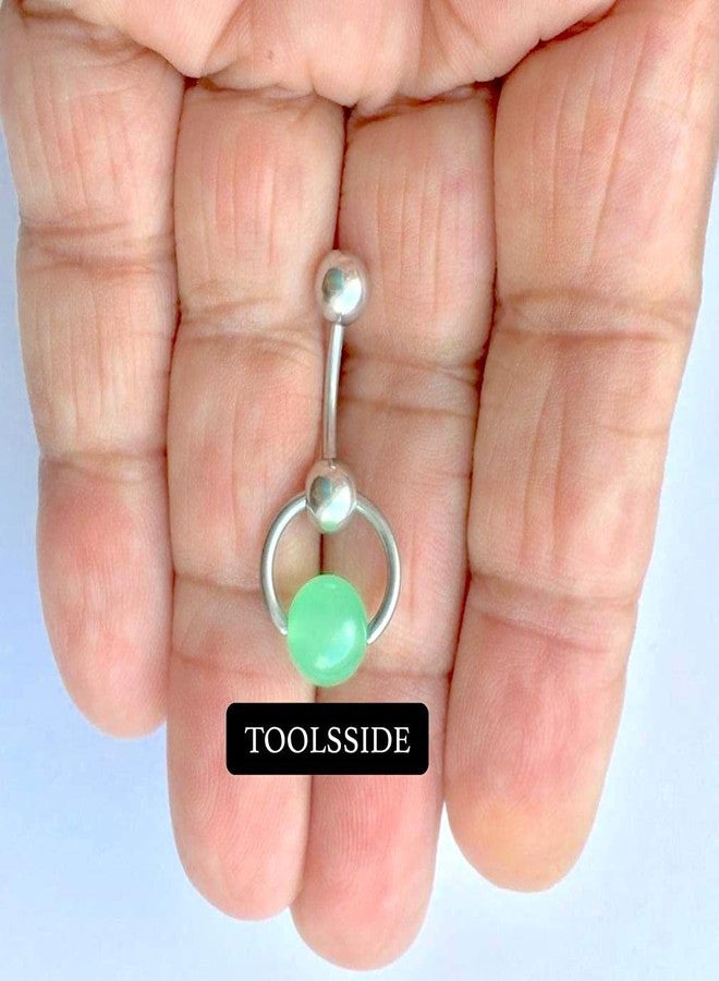 TOOLSSIDE مجوهرات ثقب السرة من TOOLSSIDE VCH مع حجر اليشم الصيني المهدئ، مصنوعة من الفولاذ المقاوم للصدأ، حلقات ثقب السرة للنساء، مقاس 14G - Image 2