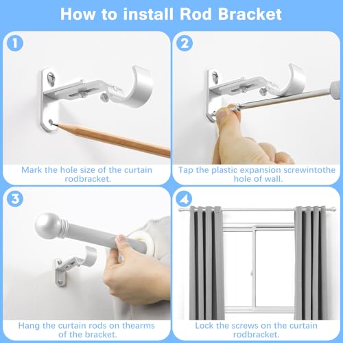 AMZSEVEN Curtain Rods for Windows 16 to 76 Inches, Curtain Rod Max Adjustable Length of 88 IN, 1" Diameter Drapery Rods Round Finials, Satin Silver, Pack of 1 - Image 5