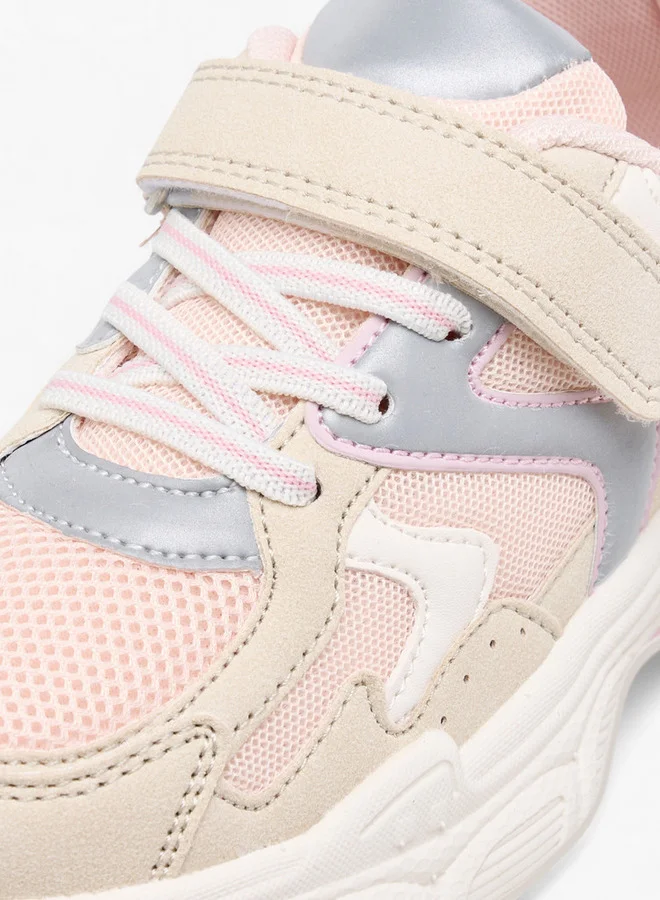 Little Missy Girls Panelled Sneakers with Hook and Loop Closure