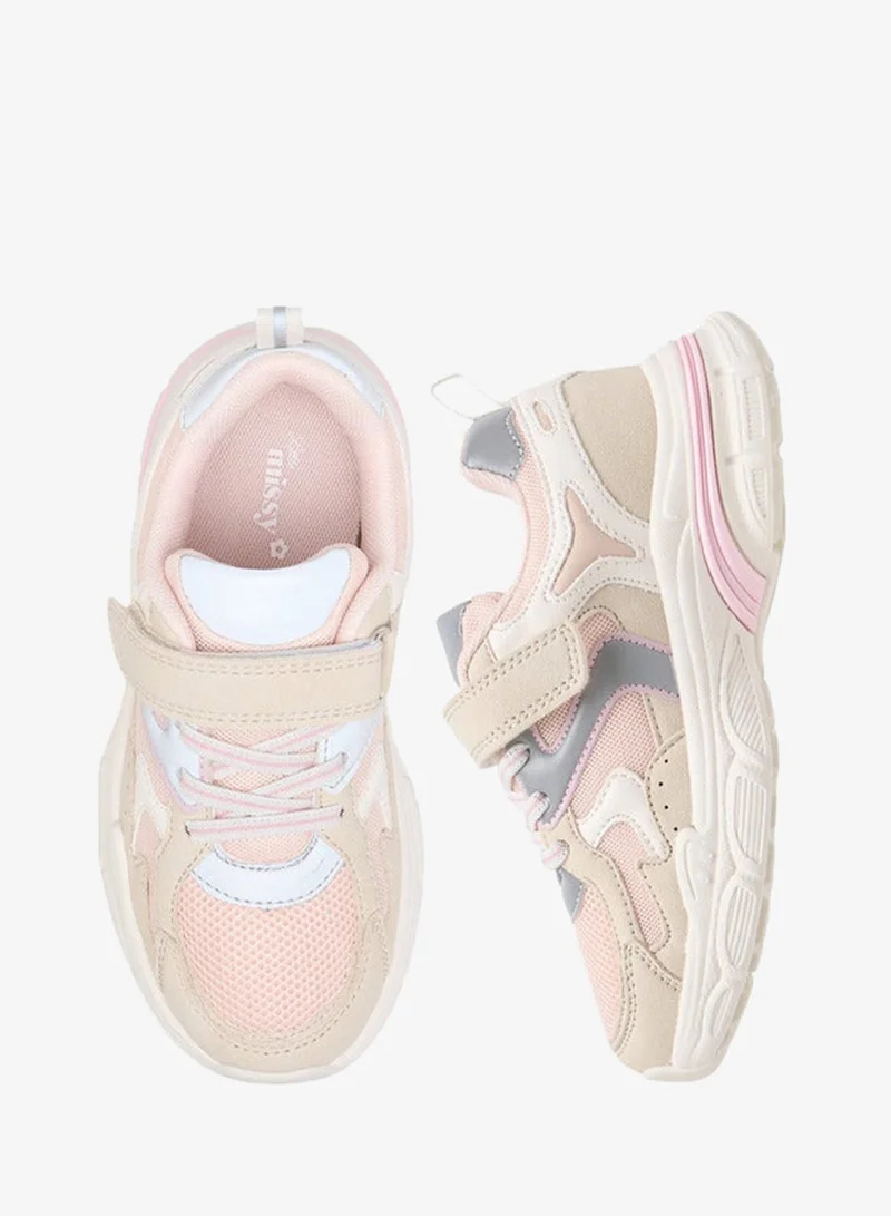 Little Missy Girls Panelled Sneakers with Hook and Loop Closure
