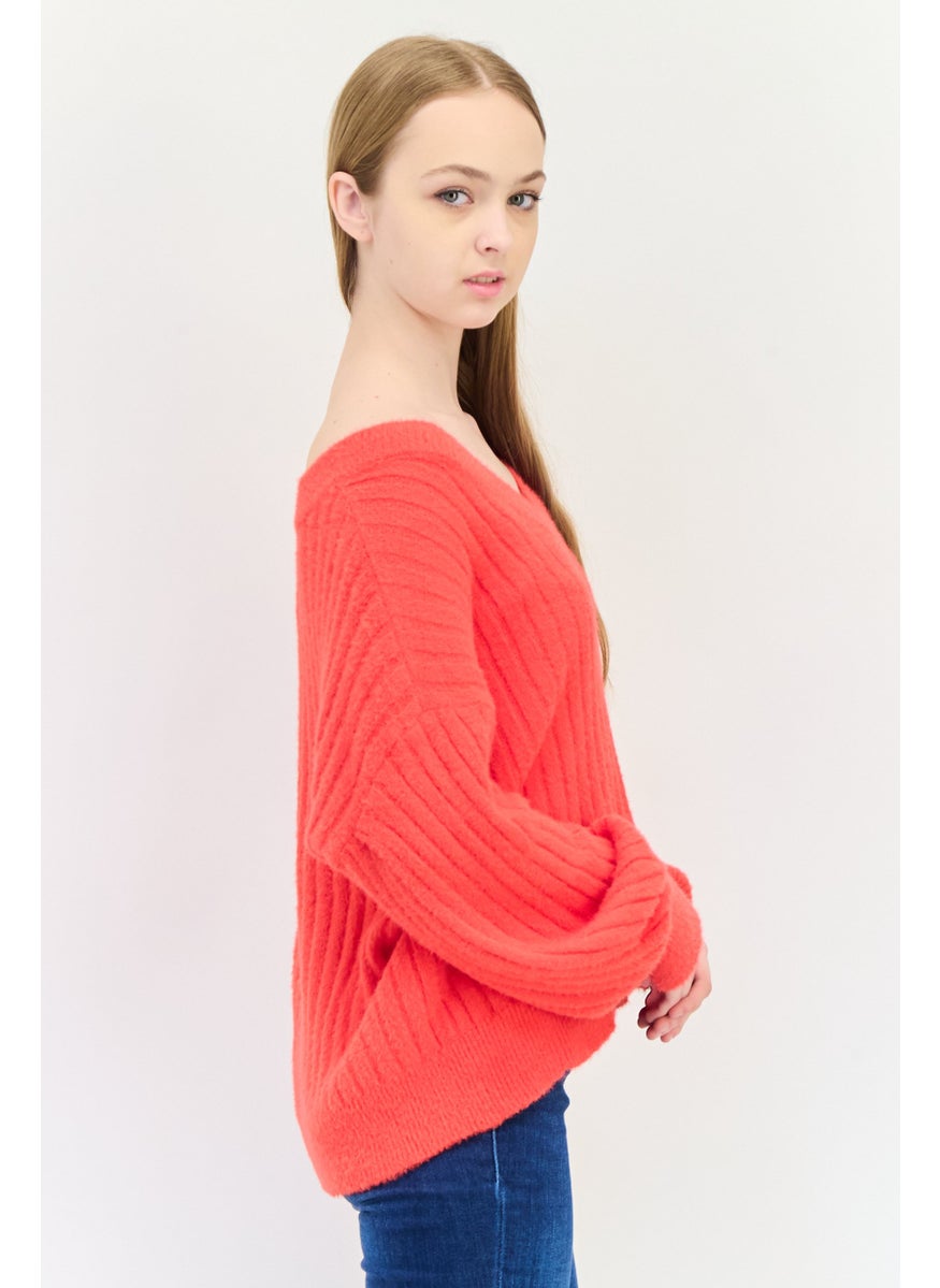 Aerie Women V-Neck Knitted Sweater, Red  - Image 2