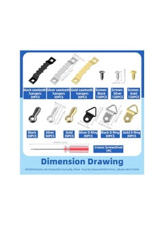 Glarks Glarks 631pcs Golden Silver Black Picture Hanging Kit, Include Sawtooth Picture Frame Hangers, Frame Turn Buttons, D Ring Picture Hangers, Screws and Screwdriver for Hanging Photo  - Image 2