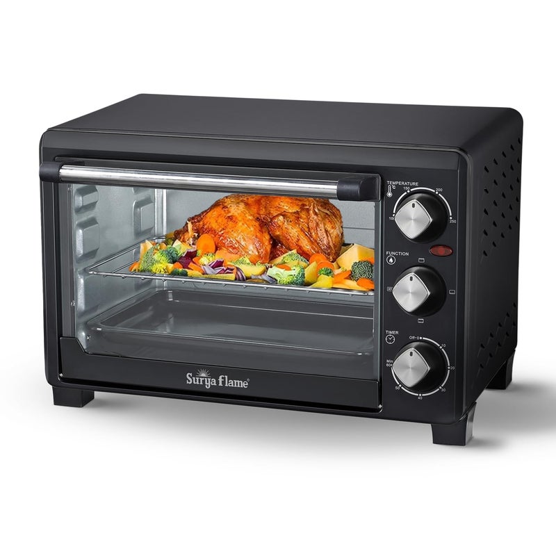 Surya Flame Surya Flame Oven Toaster Griller OTG 21 litres Black with RotisserieAutoShut Off HeatResistant Tempered Glass MultiStage Heat Selection Bake Grill Roast Easy clean  - Image 1