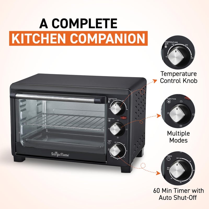 Surya Flame Surya Flame Oven Toaster Griller OTG 21 litres Black with RotisserieAutoShut Off HeatResistant Tempered Glass MultiStage Heat Selection Bake Grill Roast Easy clean  - Image 4