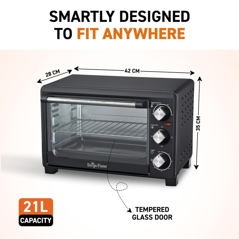 Surya Flame Surya Flame Oven Toaster Griller OTG 21 litres Black with RotisserieAutoShut Off HeatResistant Tempered Glass MultiStage Heat Selection Bake Grill Roast Easy clean  - Image 3
