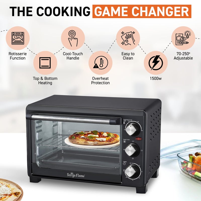 Surya Flame Surya Flame Oven Toaster Griller OTG 21 litres Black with RotisserieAutoShut Off HeatResistant Tempered Glass MultiStage Heat Selection Bake Grill Roast Easy clean  - Image 5
