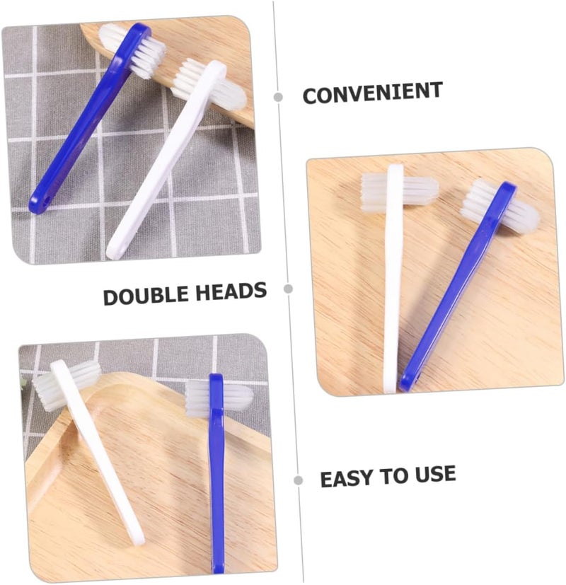 4 pcs Small Denture Cleaning Brush Double Head Toothbrush Portable Ergonomic Handle Lightweight Oral Care Tool for False Teeth Maintenance - Image 3