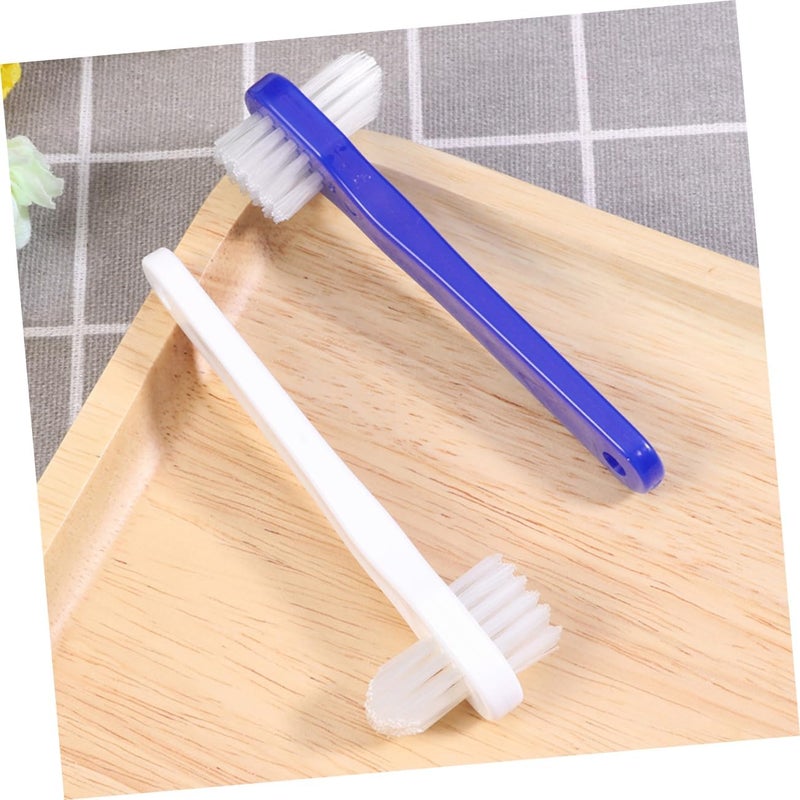 4 pcs Small Denture Cleaning Brush Double Head Toothbrush Portable Ergonomic Handle Lightweight Oral Care Tool for False Teeth Maintenance - Image 2