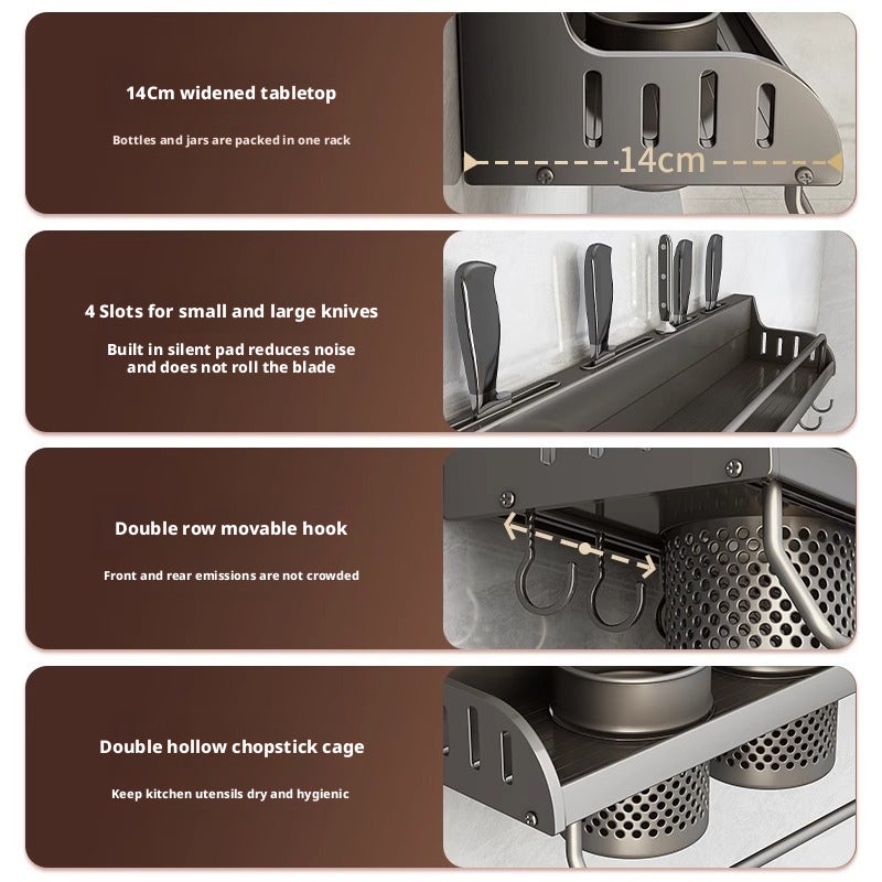 Wall-Mounted Kitchen Storage Rack Aluminum Multi-functional with Drip Tray - Image 3