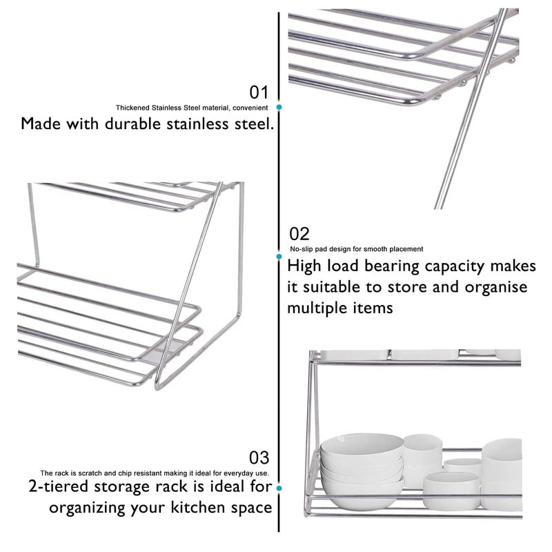 NH10 DESIGNS NH10 DESIGNS Stainless Steel Spice Bottle Container Rack Kitchen Counter Shelve Container Stand Boxes Utensils Dishes Plates Shelves Holder 2 Step Kitchen Spice and Vegetable Rack pack of 1 NHSP - Image 5