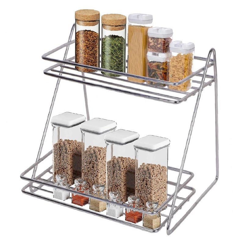 NH10 DESIGNS NH10 DESIGNS Stainless Steel Spice Bottle Container Rack Kitchen Counter Shelve Container Stand Boxes Utensils Dishes Plates Shelves Holder 2 Step Kitchen Spice and Vegetable Rack pack of 1 NHSP - Image 1