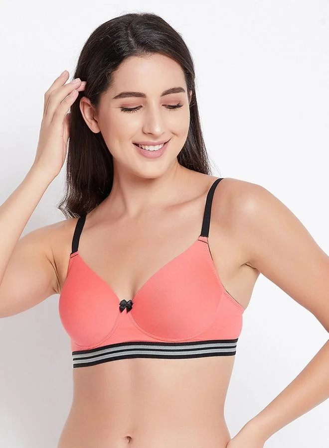 Clovia Clovia Padded Non-Wired Full Cup T-shirt Bra in Peach Pink - Cotton
