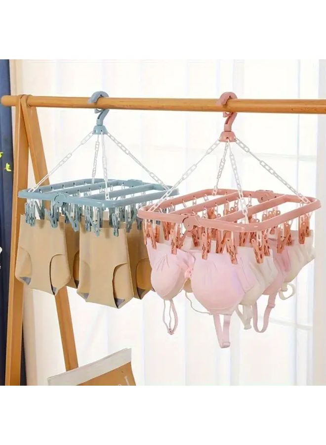 Blue Rotatable 32 Clip Space Saving Folding Hanger For Towels Socks Underwear - Image 2