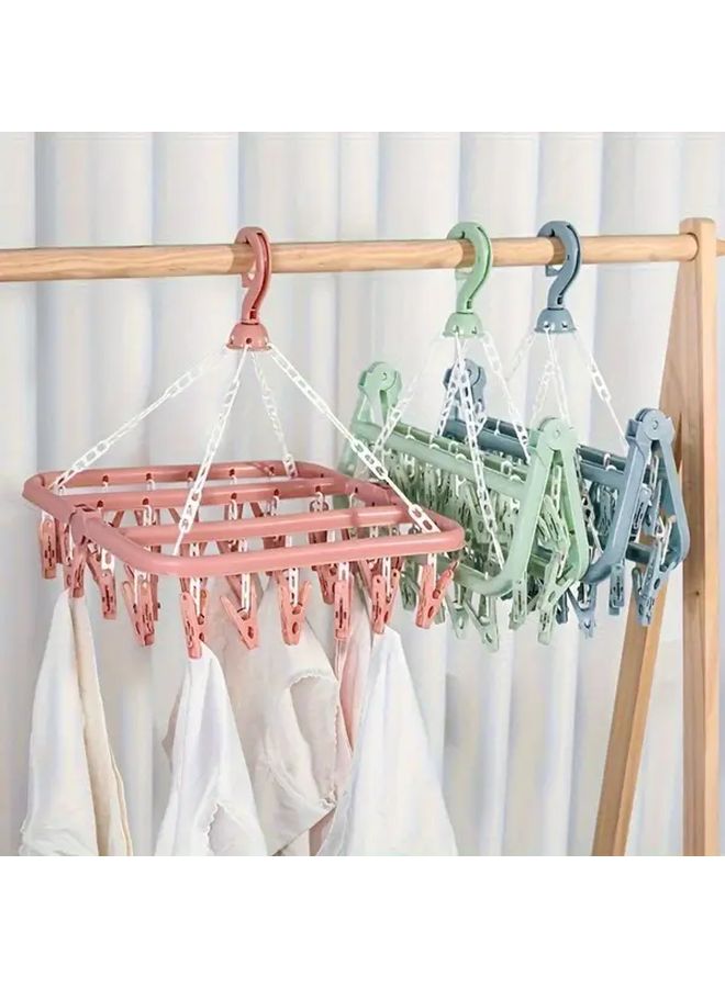 Blue Rotatable 32 Clip Space Saving Folding Hanger For Towels Socks Underwear - Image 3