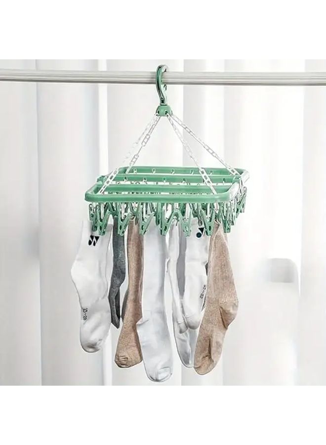 Blue Rotatable 32 Clip Space Saving Folding Hanger For Towels Socks Underwear - Image 1