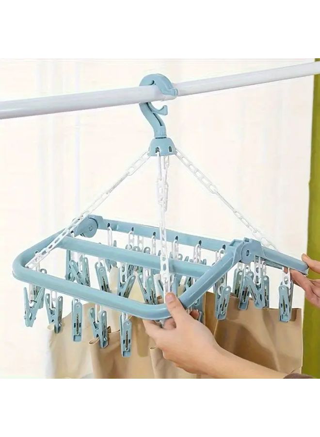 Blue Rotatable 32 Clip Space Saving Folding Hanger For Towels Socks Underwear - Image 5