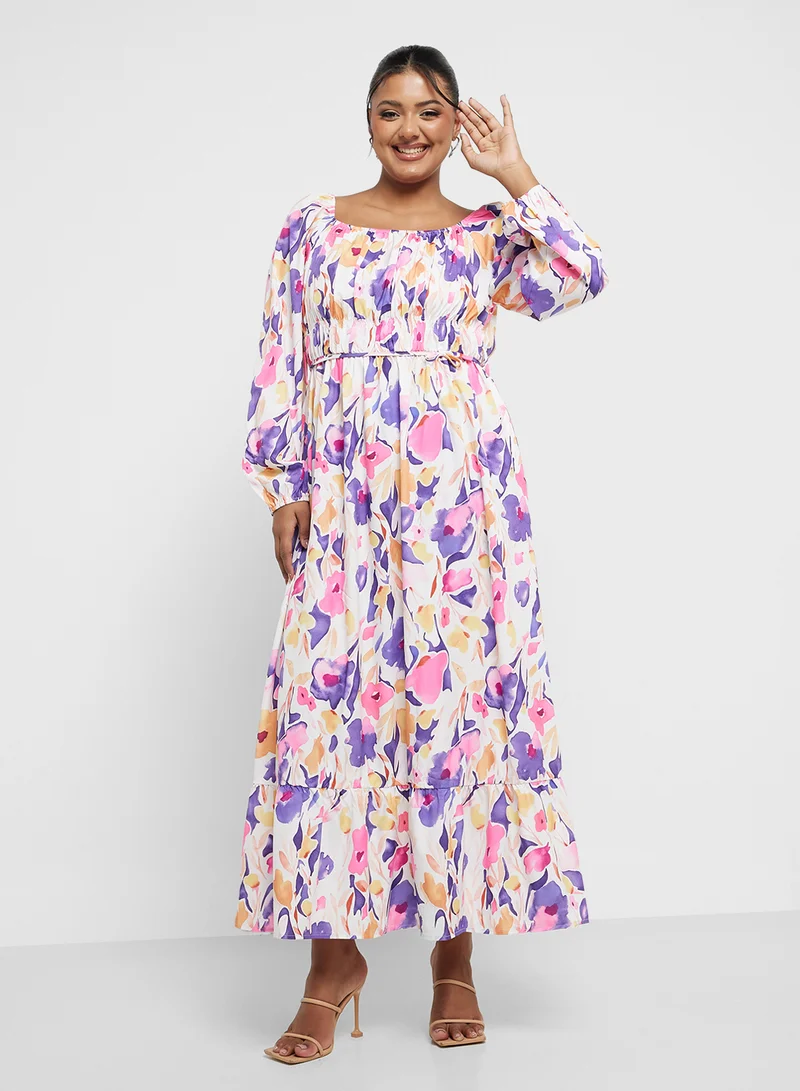 Ginger Plus Floral Shirred Maxi Dress