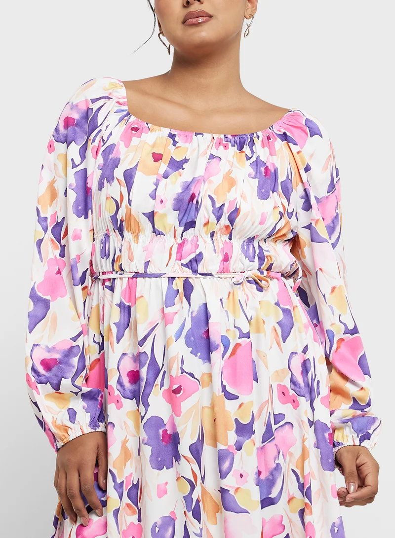 Ginger Plus Floral Shirred Maxi Dress