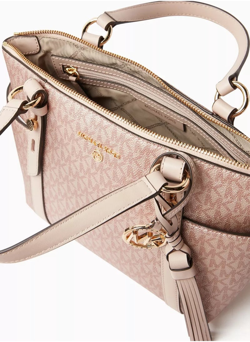 Sullivan Small Metallic Signature Logo Top-Zip Tote Bag