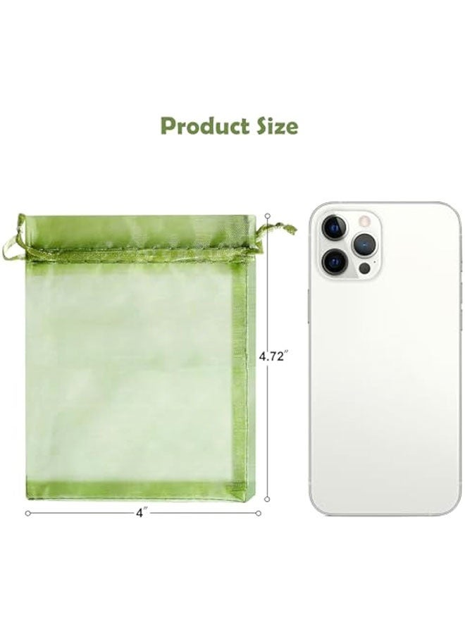 50Pcs Organza Bags 4x4.72 inches(10x12cm) Candy Mesh Gift Bags, Olive Green Satin Drawstring Organza Pouches for Jewelry, Watch, Small Christmas Sachet - Image 2