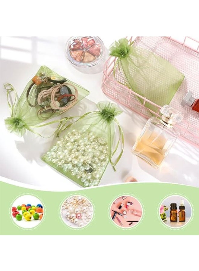 50Pcs Organza Bags 4x4.72 inches(10x12cm) Candy Mesh Gift Bags, Olive Green Satin Drawstring Organza Pouches for Jewelry, Watch, Small Christmas Sachet - Image 4