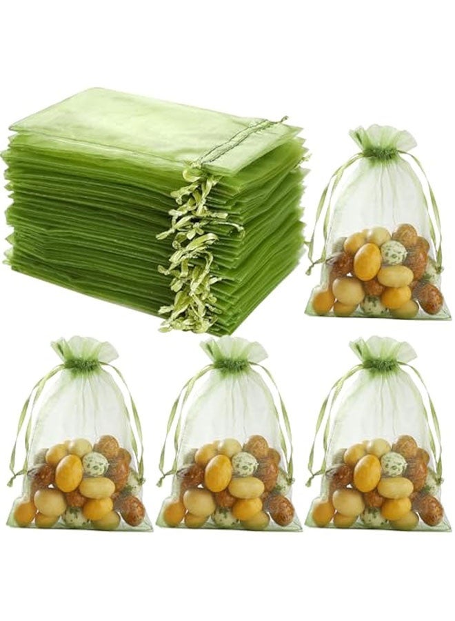 50Pcs Organza Bags 4x4.72 inches(10x12cm) Candy Mesh Gift Bags, Olive Green Satin Drawstring Organza Pouches for Jewelry, Watch, Small Christmas Sachet - Image 1
