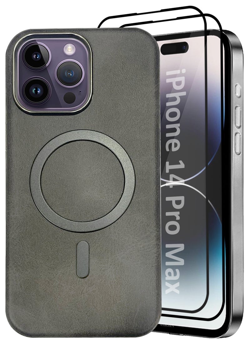 CATANES 3 Pack of PU Leather Case for Apple iPhone 14 Pro Max Compatible with Magsafe, Shockproof Drop Proof Protective Slim Case Grey - Image 1