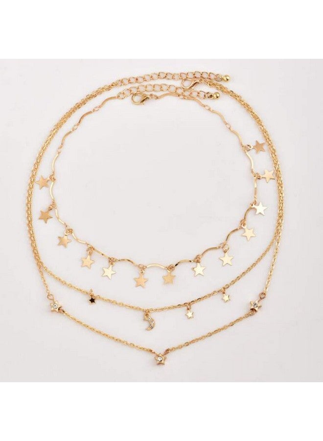 Chargances Bohemia Moon And Stars Necklace For Women Gold Laying Choker Necklace For Weeding Dating Prom Festival Delicate Stars Moon Crescent Jewelry Gift For Women - Image 3