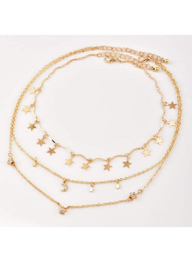 Chargances Bohemia Moon And Stars Necklace For Women Gold Laying Choker Necklace For Weeding Dating Prom Festival Delicate Stars Moon Crescent Jewelry Gift For Women - Image 2