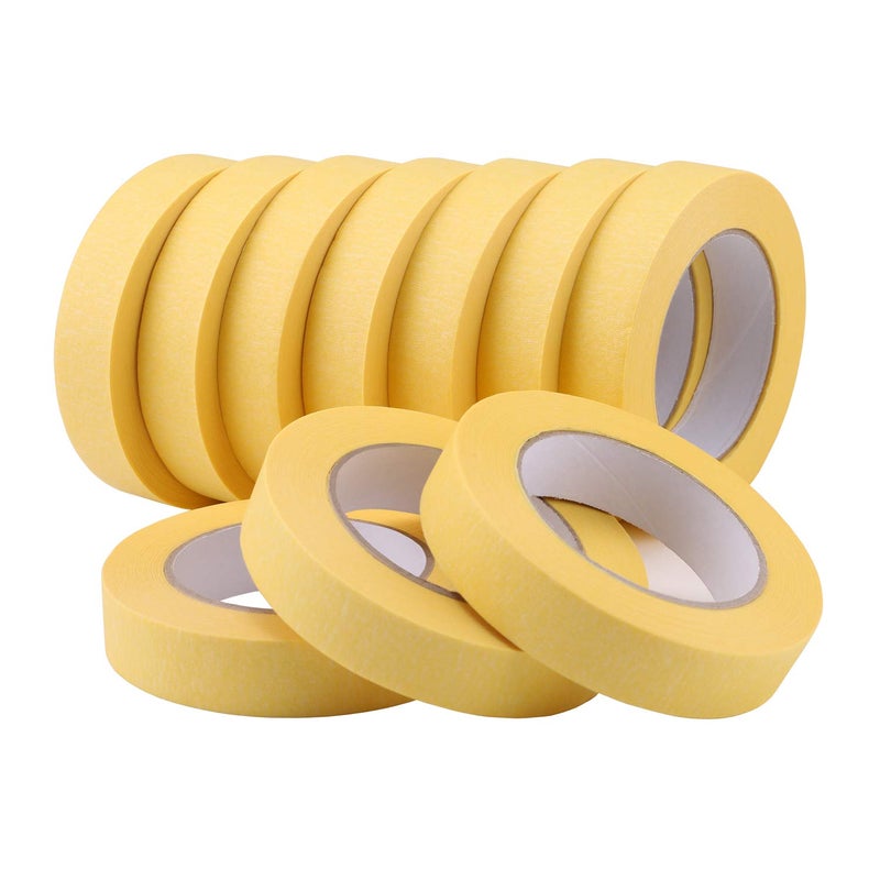 Lichamp 10Pack Automotive Refinish Masking Tape Yellow 25mm x 50m Cars Vehicles Auto Body Paint Tape Automotive Painters Tapes Bulk Set