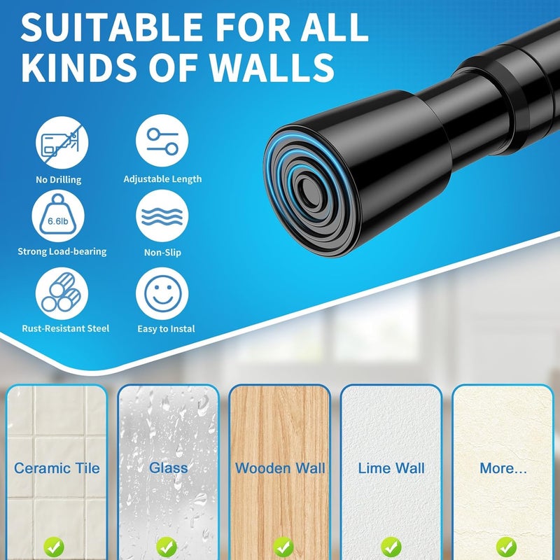 AIZESI 2 Pack Tension Rods for Windows 26.5 to 36 inch, Adjustable Expandable Pressure Spring Curtain Rods No Drilling, Black Curtain Rods for Doorway Closet Door - Image 2