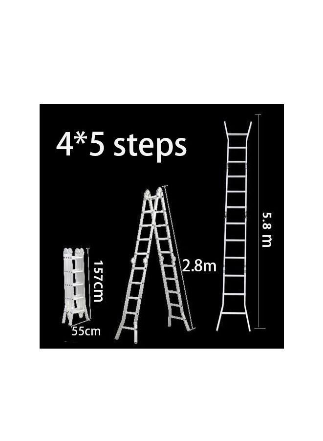 SUNRISE Folding Ladder Multipurpose Aluminum Extension Ladder 7 in 1 Step Ladder Folding Adjustable Telescoping Heavy Duty Scaffold Open Out Design 4*5 Steps - Image 3
