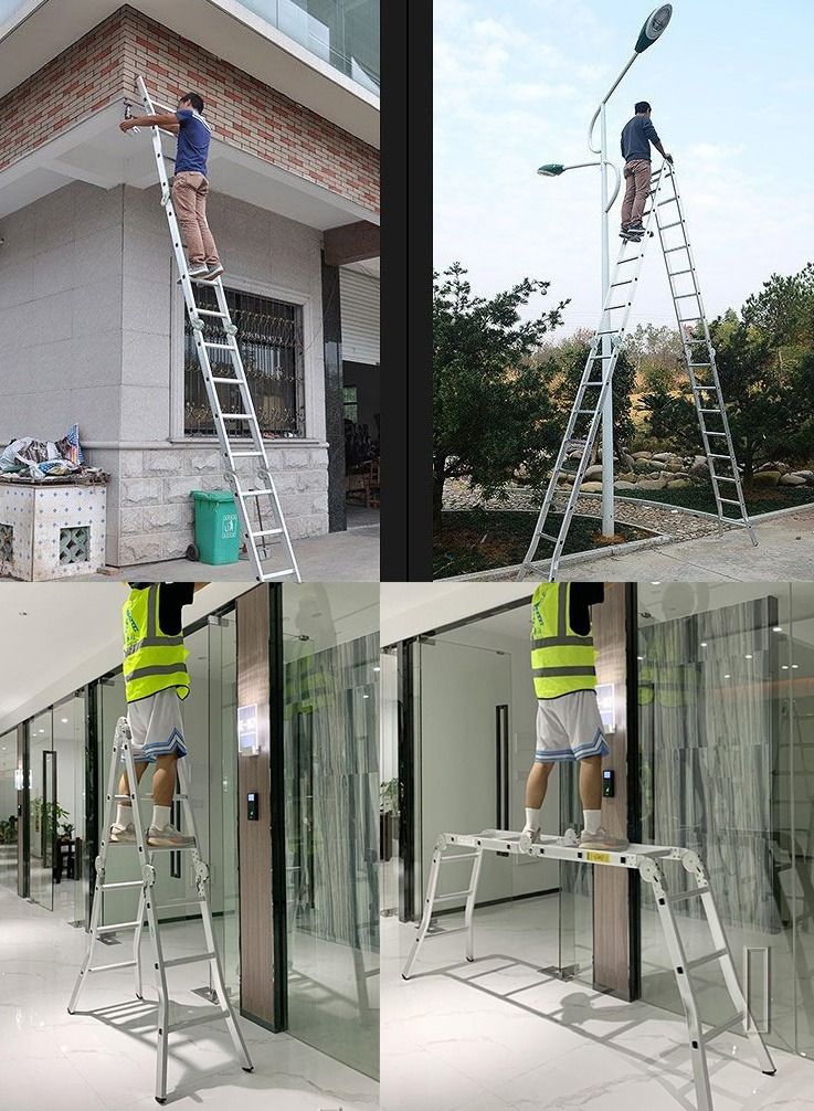 SUNRISE Folding Ladder Multipurpose Aluminum Extension Ladder 7 in 1 Step Ladder Folding Adjustable Telescoping Heavy Duty Scaffold Open Out Design 4*5 Steps - Image 5