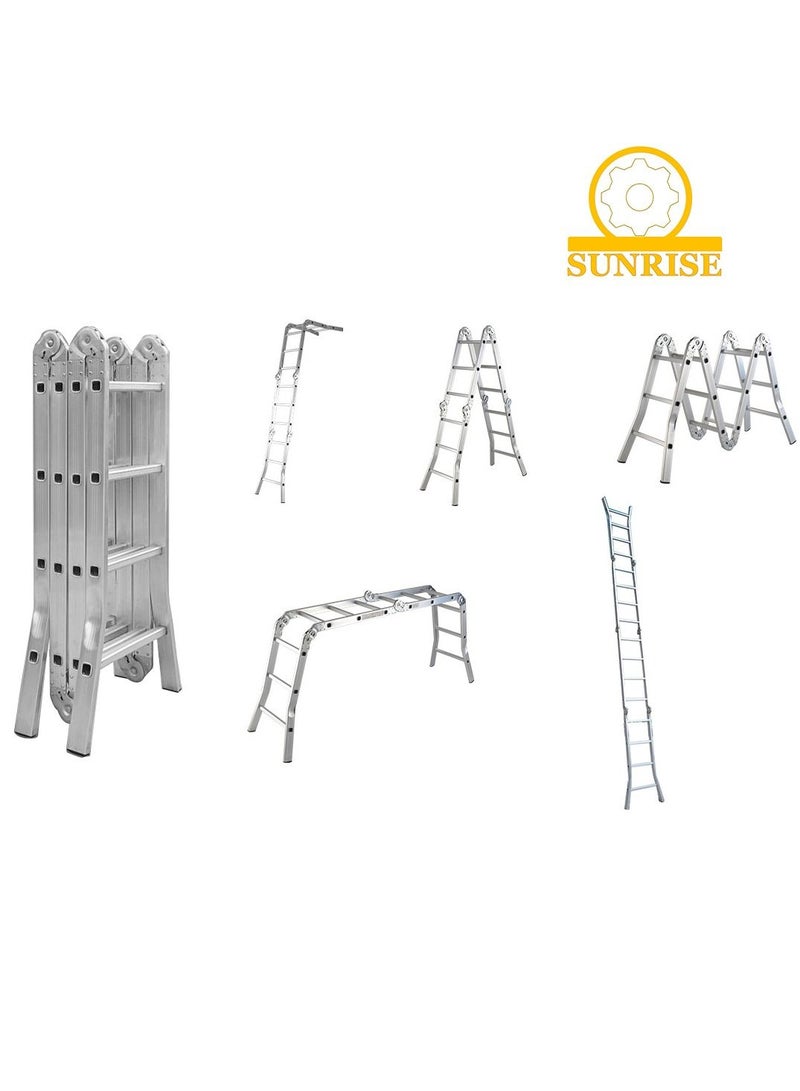 SUNRISE Folding Ladder Multipurpose Aluminum Extension Ladder 7 in 1 Step Ladder Folding Adjustable Telescoping Heavy Duty Scaffold Open Out Design 4*5 Steps - Image 1