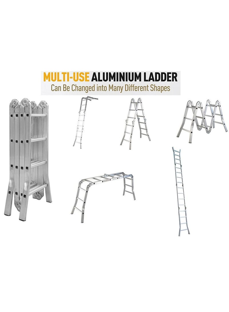SUNRISE Folding Ladder Multipurpose Aluminum Extension Ladder 7 in 1 Step Ladder Folding Adjustable Telescoping Heavy Duty Scaffold Open Out Design 4*5 Steps - Image 2