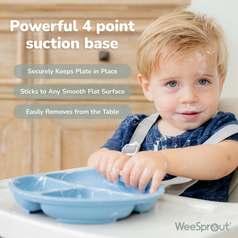 WeeSprout Suction Plates for Babies & Toddlers - 100% Silicone, Dinnerware Stays Put, Divided Design for Picky Eaters, Microwave & Dishwasher Friendly, 3 Pack - Image 3