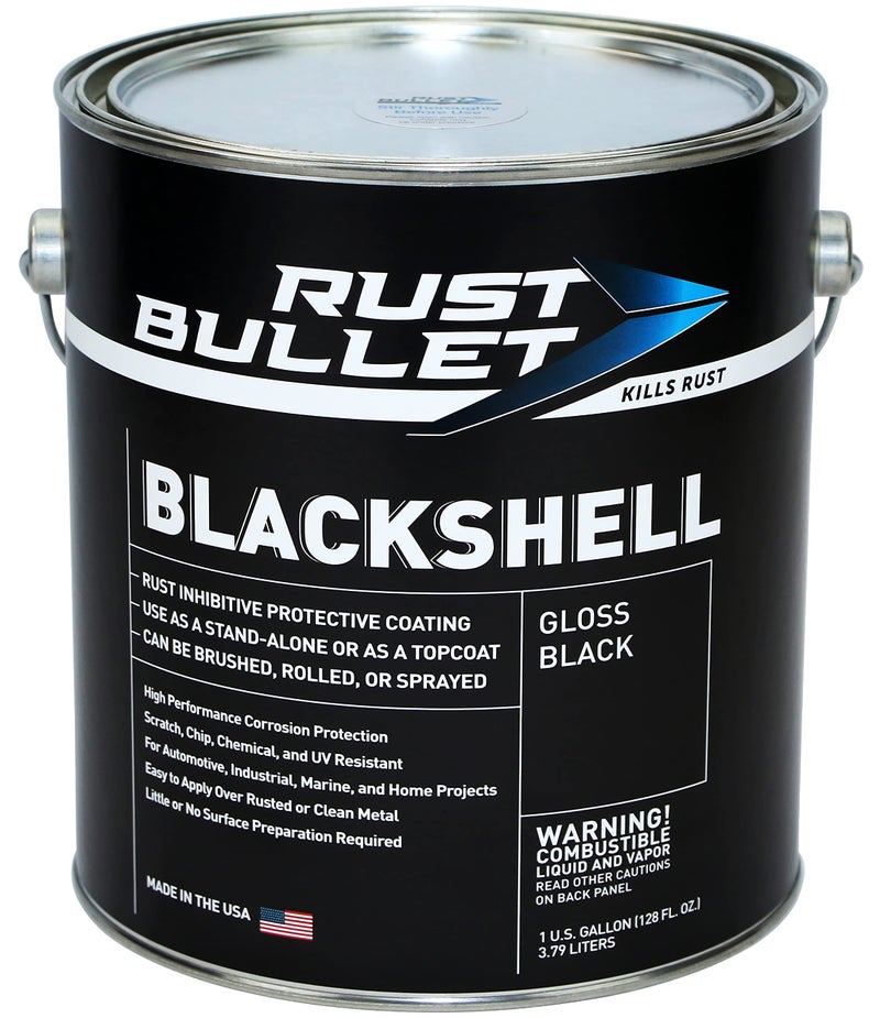 RUST BULLET طلاء رست بوليت بلاك شيل - أسود لامع - 1 جالون - طلاء وقائي ضد التآكل، مقاوم للأشعة فوق البنفسجية، طلاء مضاد للصدأ، حماية معدنية طويلة الأمد - Image 1