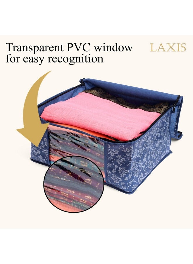 LAXIS HOMFIL Brand - LAXIS Saree Covers With Zip Non-Woven Printed Saree Cover/Saree Organizer For Wardrobe/Cloth Storage With Transparent Window/Saree Bags Storage/Clothes Organizer (Blue- Pack of 3) - Image 5