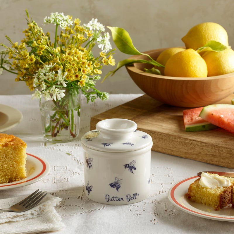 Butter Bell - The Original Butter Bell crock by L Tremain, a Countertop French Ceramic Butter Dish Keeper with Lid for Spreadable Butter, Farmhouse Collection, Honey Bees, Blue & White - Image 2